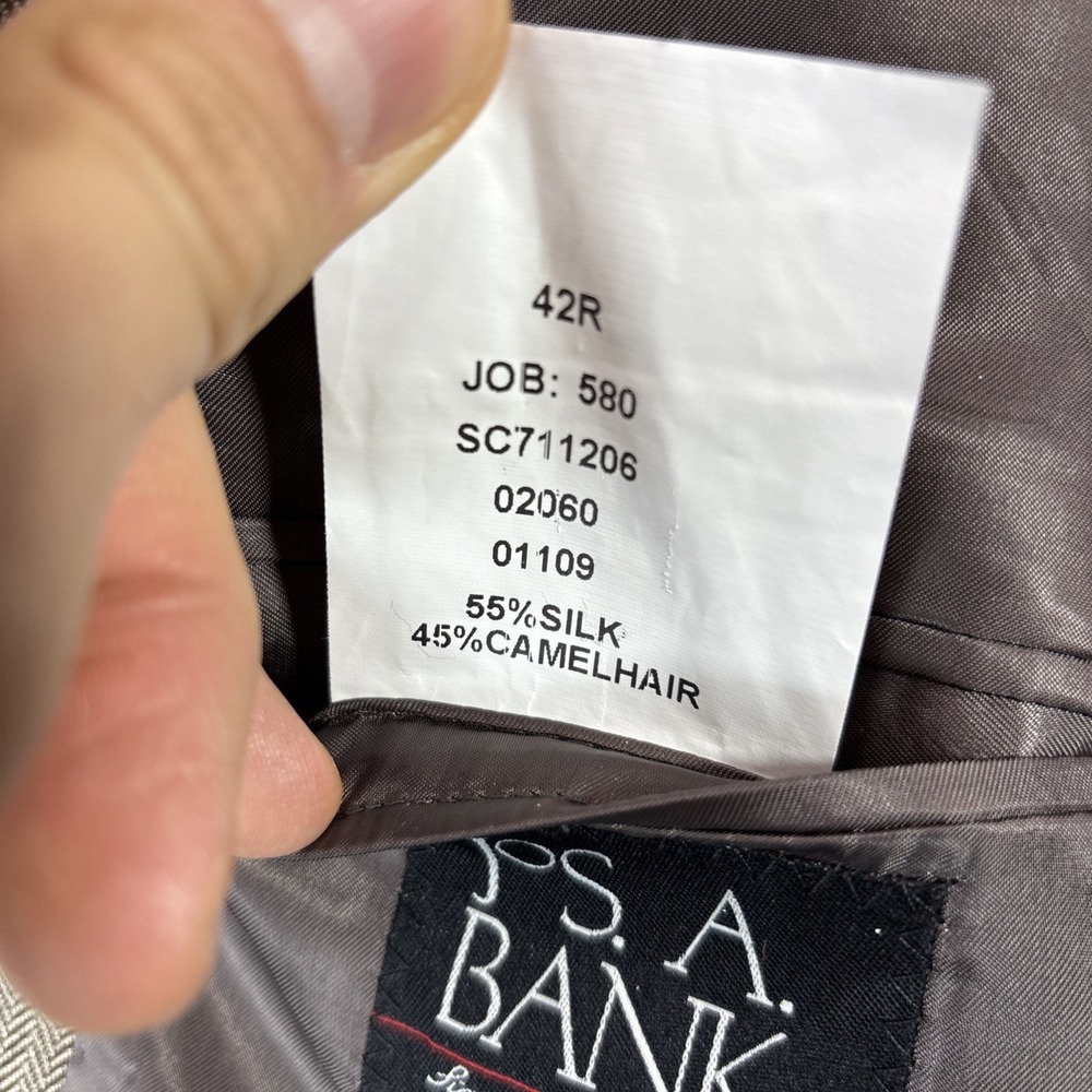Jos. A. Banks Men's Herringbone Sport Coat Silk/Camel Hair Brown Blazer Size 42R - Picture 4 of 10